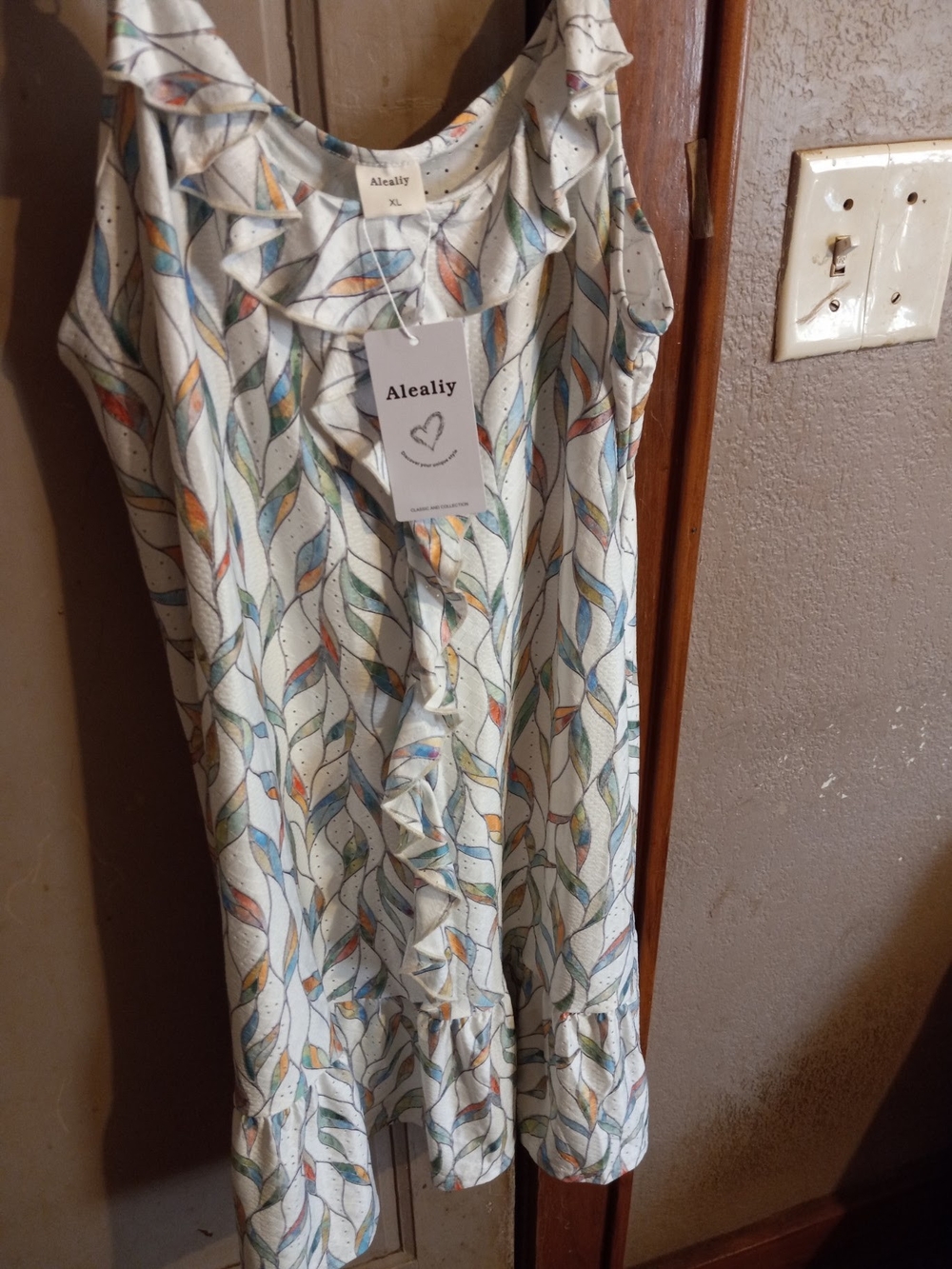 Aleally Ruffle Dress in Multicolor Leaf Print